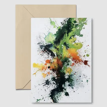 Green Orange Black Abstract Ink Splash Art