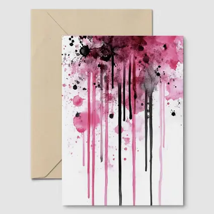 Pink Black Watercolor Drip Splash Art