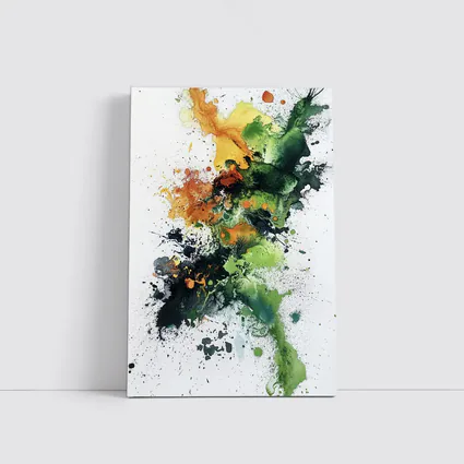 Abstract Green Orange Ink Splash White Background