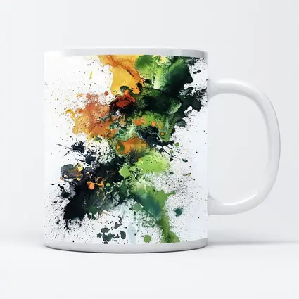 Abstract Green Orange Ink Splash White Background