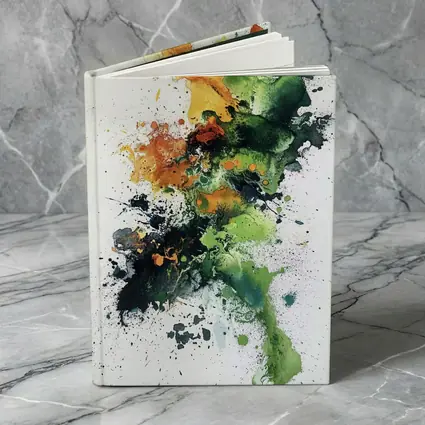 Abstract Green Orange Ink Splash White Background