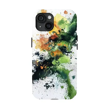 Abstract Green Orange Ink Splash White Background