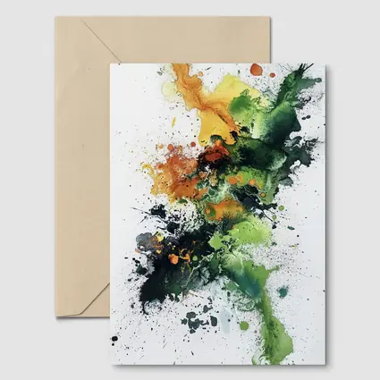 Abstract Green Orange Ink Splash White Background