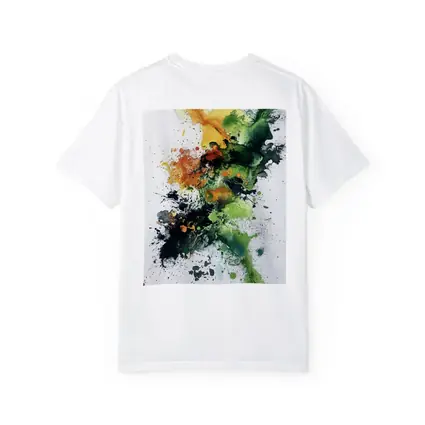 Abstract Green Orange Ink Splash White Background