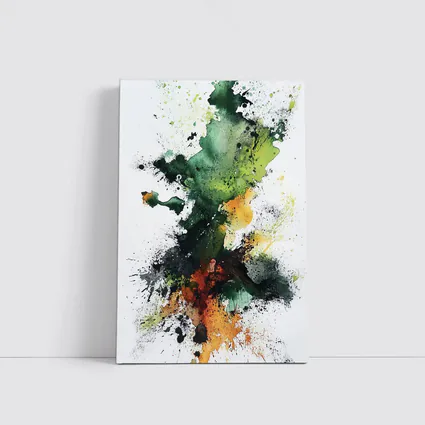 Green Orange Abstract Ink Splash Art