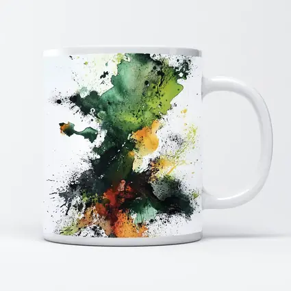 Green Orange Abstract Ink Splash Art