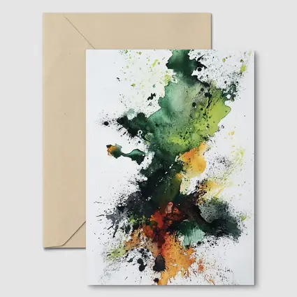 Green Orange Abstract Ink Splash Art