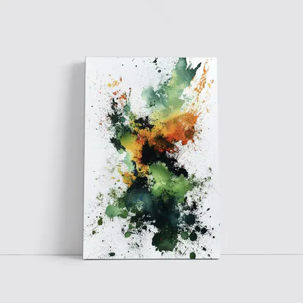 Green Orange Abstract Ink Splash Art
