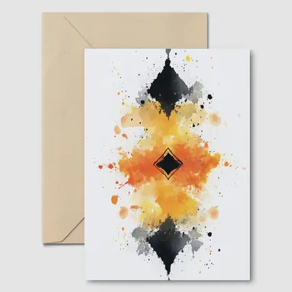 Abstract Watercolor Ink Splash Orange Black