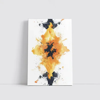 Orange Black Ink Splash Abstract Art