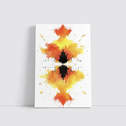 Orange Yellow Black Watercolor Abstract Symmetrical Art