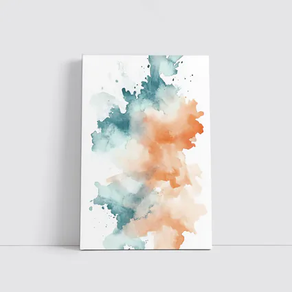 Teal Orange Watercolor Abstract Splash on White