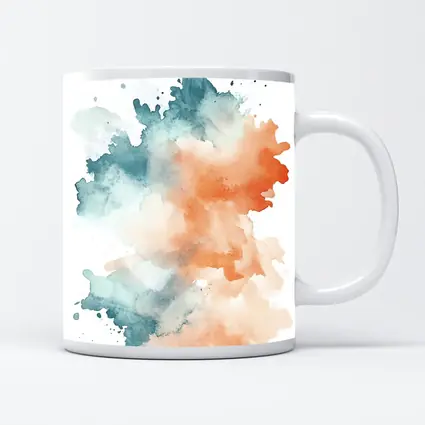 Teal Orange Watercolor Abstract Splash on White
