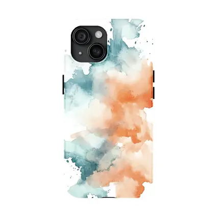Teal Orange Watercolor Abstract Splash on White