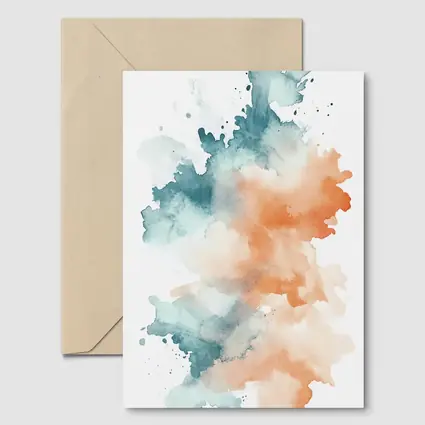Teal Orange Watercolor Abstract Splash on White
