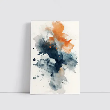 Navy Orange Abstract Watercolor Splash Art