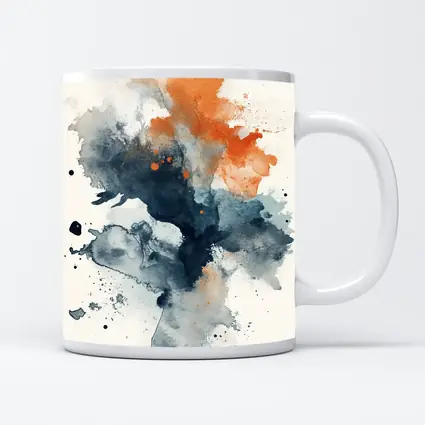 Navy Orange Abstract Watercolor Splash Art