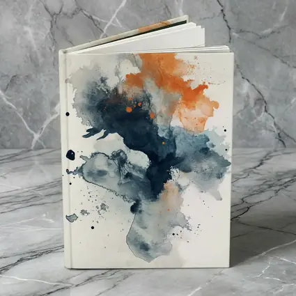 Navy Orange Abstract Watercolor Splash Art