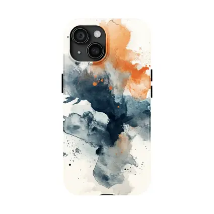 Navy Orange Abstract Watercolor Splash Art