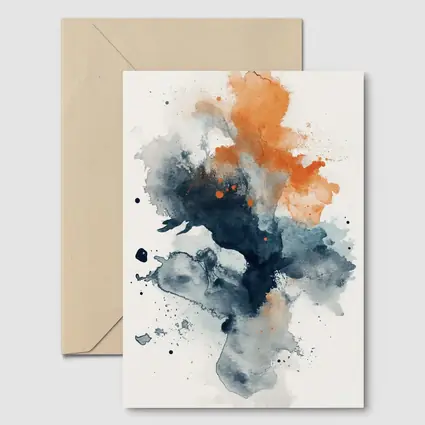 Navy Orange Abstract Watercolor Splash Art