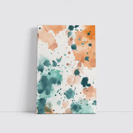 Teal Orange Watercolor Splatter Abstract Art