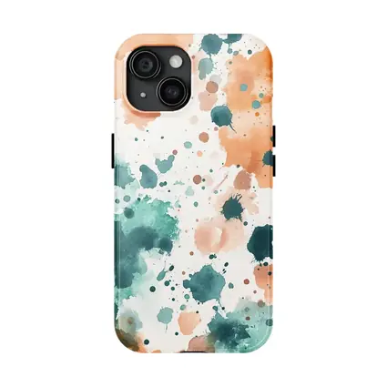 Teal Orange Watercolor Splatter Abstract Art