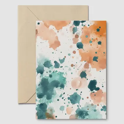 Teal Orange Watercolor Splatter Abstract Art