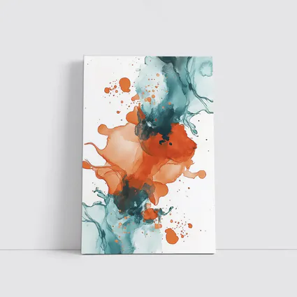 Orange Teal Abstract Watercolor Ink Splash Art