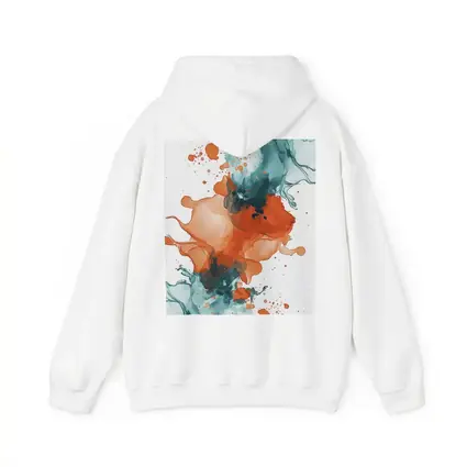Orange Teal Abstract Watercolor Ink Splash Art