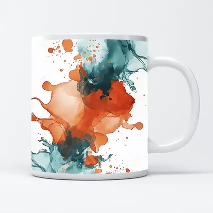 Orange Teal Abstract Watercolor Ink Splash Art