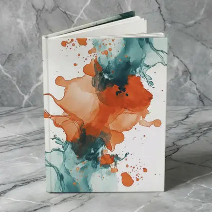Orange Teal Abstract Watercolor Ink Splash Art