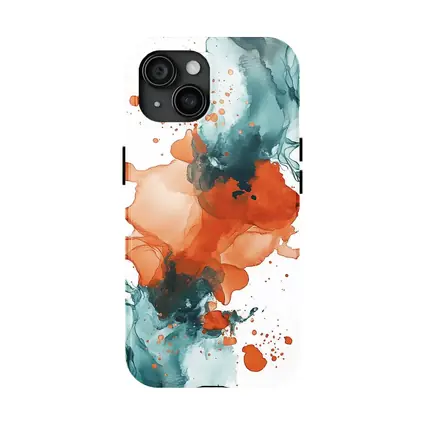 Orange Teal Abstract Watercolor Ink Splash Art