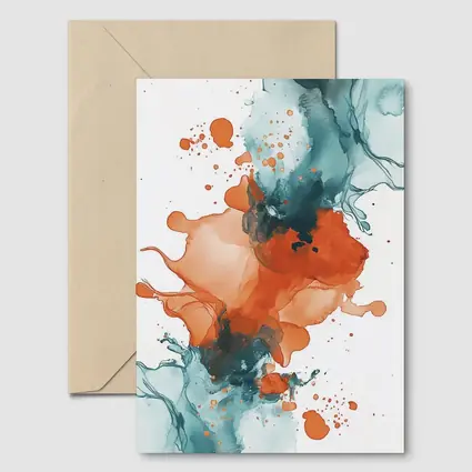 Orange Teal Abstract Watercolor Ink Splash Art