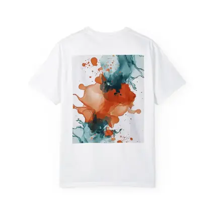 Orange Teal Abstract Watercolor Ink Splash Art