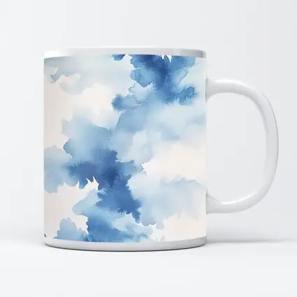 Blue Watercolor Abstract Clouds on White