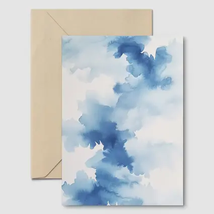 Blue Watercolor Abstract Clouds on White