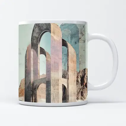 Ancient Stone Arches Desert Mountain Surreal Art