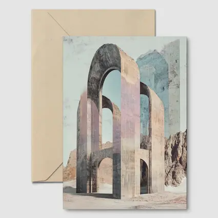 Ancient Stone Arches Desert Mountain Surreal Art