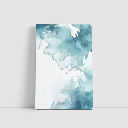 Teal Blue Watercolor Abstract Wash Art