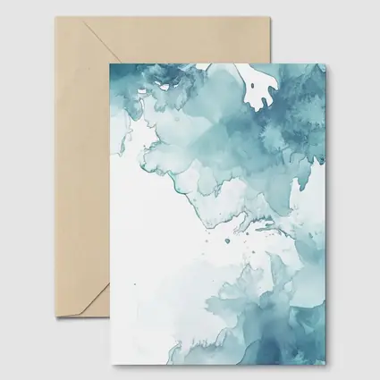 Teal Blue Watercolor Abstract Wash Art