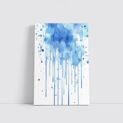 Blue Watercolor Paint Drips White Background