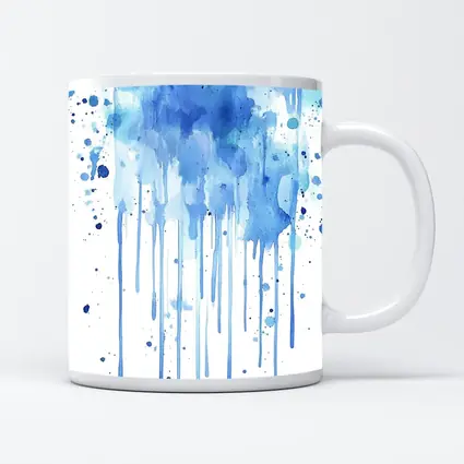 Blue Watercolor Paint Drips White Background