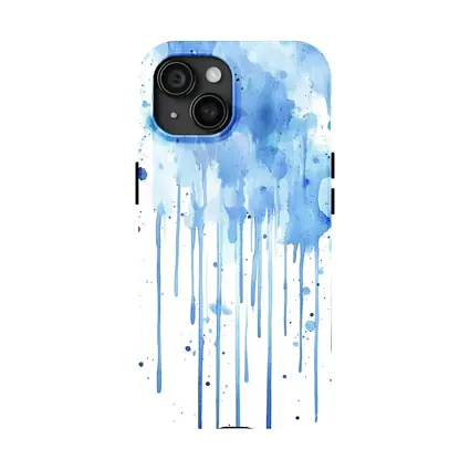 Blue Watercolor Paint Drips White Background