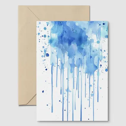 Blue Watercolor Paint Drips White Background