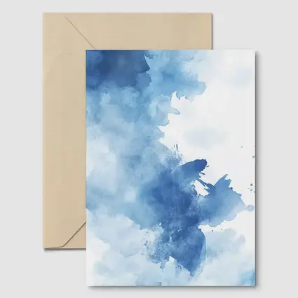Blue Watercolor Abstract Ink Wash Art