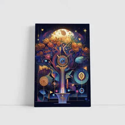Mystical Tree Clock Moon Night Art