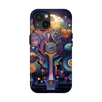 Mystical Tree Clock Moon Night Art