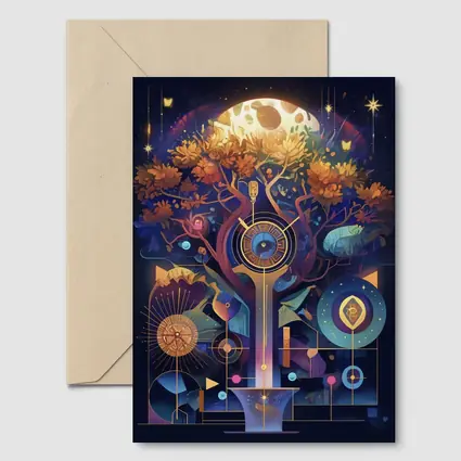 Mystical Tree Clock Moon Night Art
