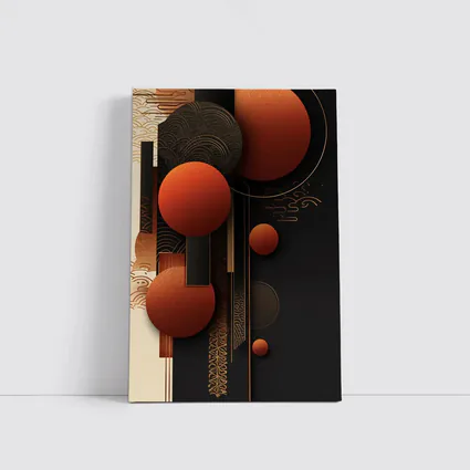 Abstract Red Spheres Black Gold Japanese Pattern