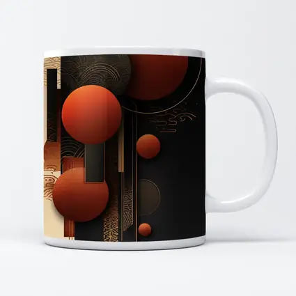 Abstract Red Spheres Black Gold Japanese Pattern